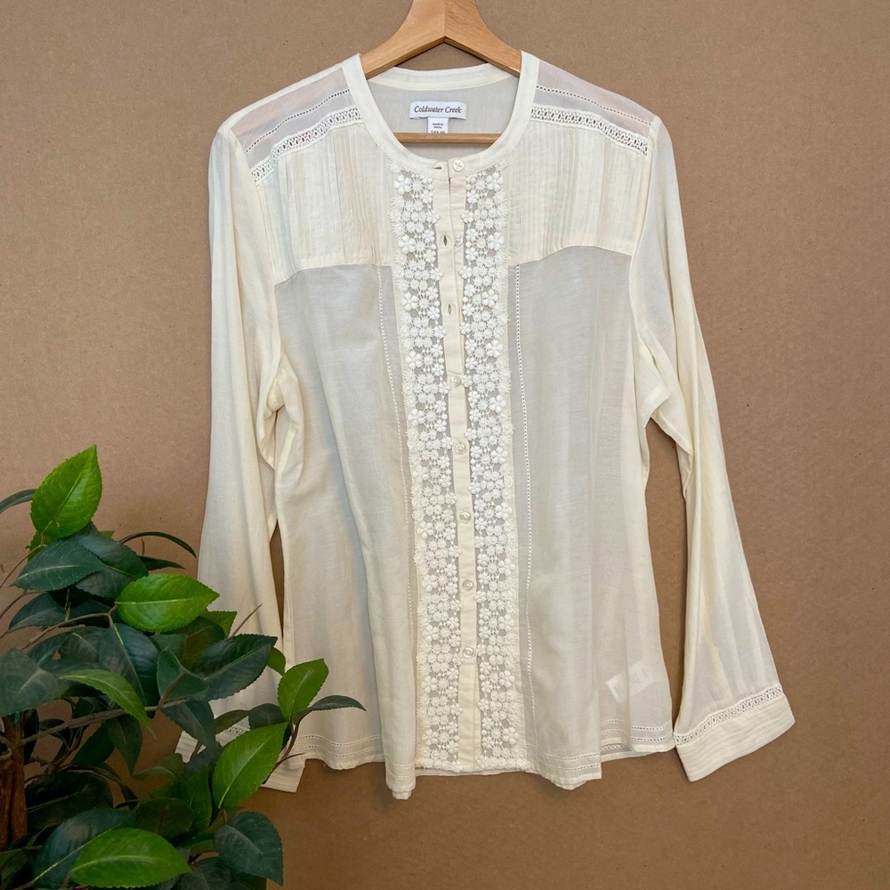 Cream Cotton-Silk Button Down by COLDWATER CREEK - Picture 5 of 11